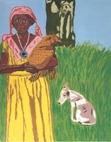 "Woman With Chicken And Dog"